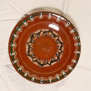 Vintage, hand-painted Bulgarian Troyan ware ceramic plate